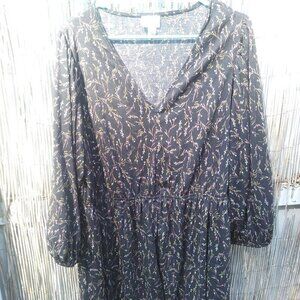 Ava Viv Black Floral Shift Dress Long Sleeve 1X